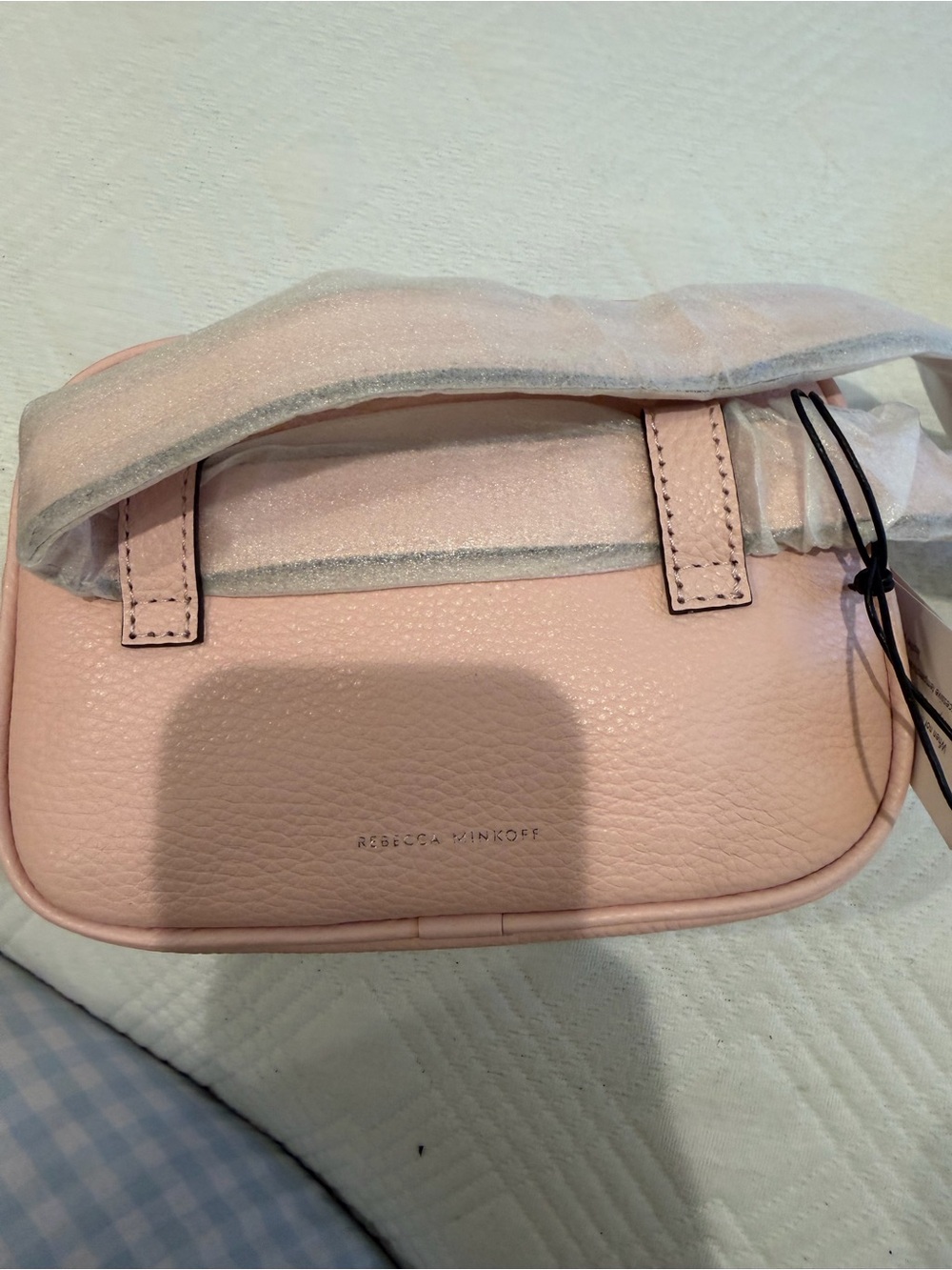 Rebecca Minkoff Light Pink Pebbled Leather Mini Bag on waist